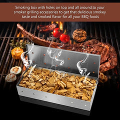 Stainless Steel BBQ Smoker Box & Basting Brush for Grilling, Wood Chips Box