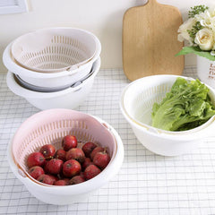 Rotating Double Layer Vegetable Fruit Washing Strainer with Drain Basket