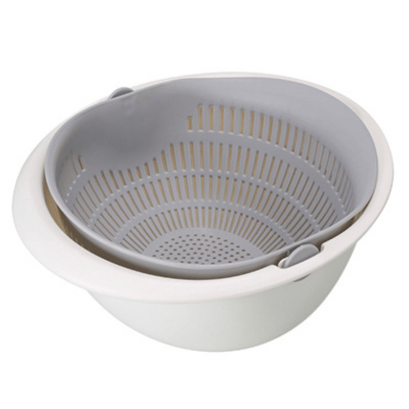 Rotating Double Layer Vegetable Fruit Washing Strainer with Drain Basket