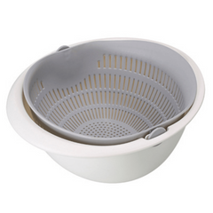 Rotating Double Layer Vegetable Fruit Washing Strainer with Drain Basket