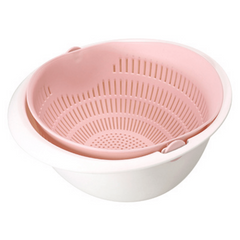 Rotating Double Layer Vegetable Fruit Washing Strainer with Drain Basket