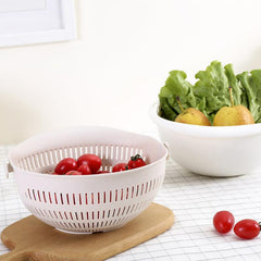 Rotating Double Layer Vegetable Fruit Washing Strainer with Drain Basket