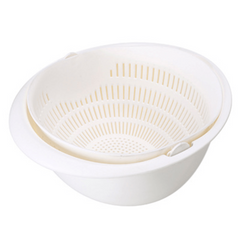 Rotating Double Layer Vegetable Fruit Washing Strainer with Drain Basket