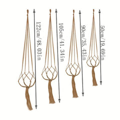 2pcs Vintage Hanging Flower Pots Holder With Hemp Rope