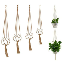 2pcs Vintage Hanging Flower Pots Holder With Hemp Rope