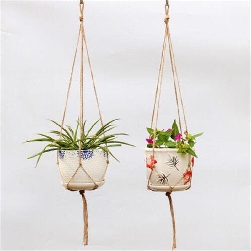 2pcs Vintage Hanging Flower Pots Holder With Hemp Rope