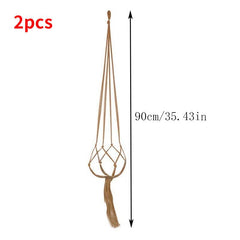2pcs Vintage Hanging Flower Pots Holder With Hemp Rope