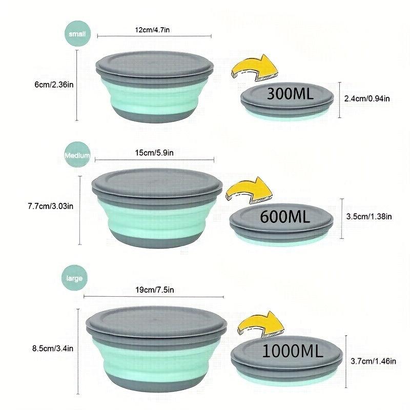 3 Piece Silicone Folding Lunch Box Set Portable Reusable for Picnics Camping