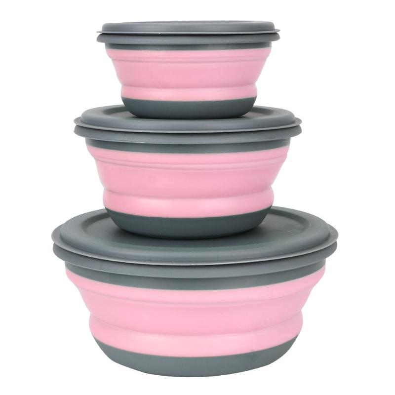 3 Piece Silicone Folding Lunch Box Set Portable Reusable for Picnics Camping