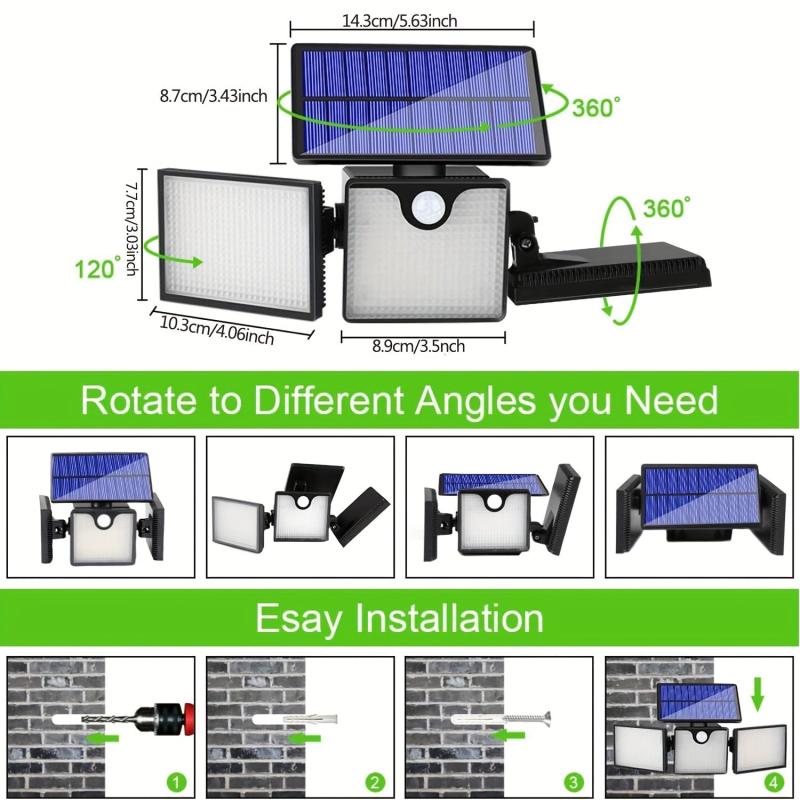 2pc 266LEDs Solar Outdoor Lights Ultra Bright Motion Sensor Lights