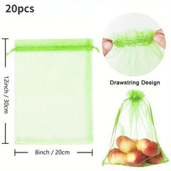 20pcs Fruit Protection Bags Drawstring Mesh for Trees