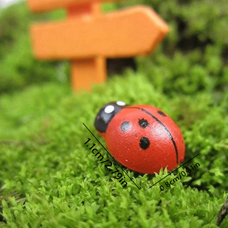 50pcs Mini Wooden Ladybug Stickers for Fairy Garden Dollhouse