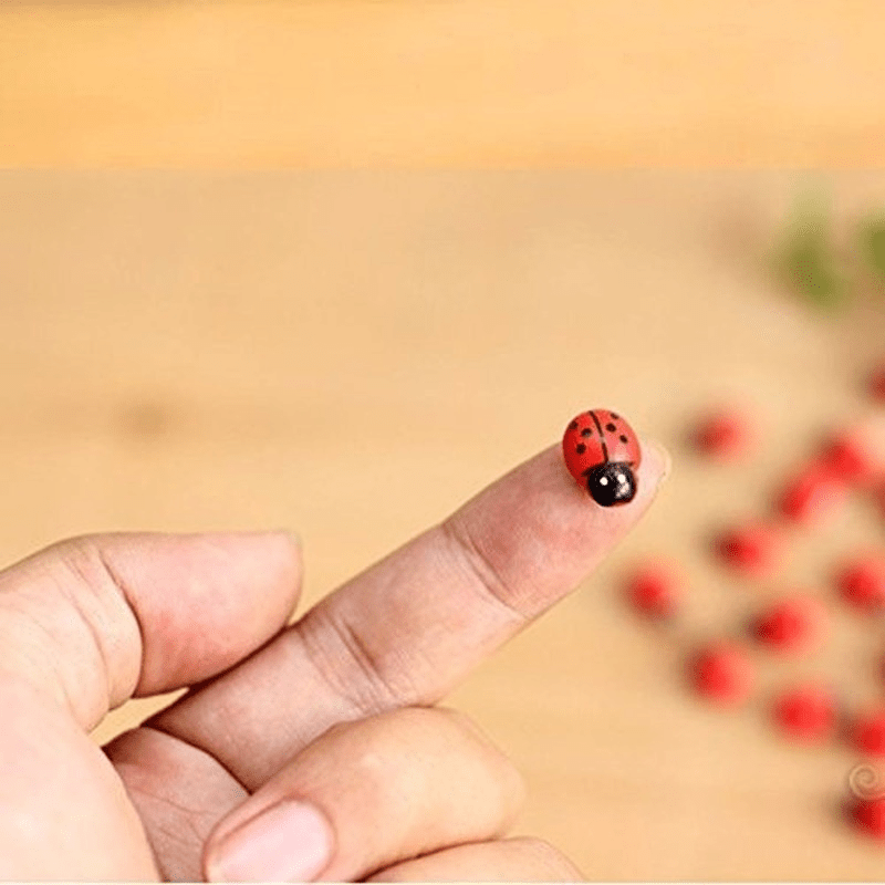 50pcs Mini Wooden Ladybug Stickers for Fairy Garden Dollhouse