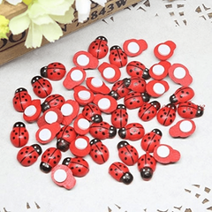 50pcs Mini Wooden Ladybug Stickers for Fairy Garden Dollhouse