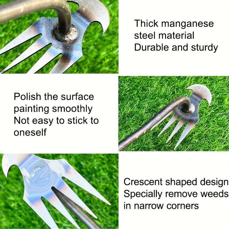Steel Weeder Hand Tool with 4 Teeth for Yard and Garden