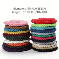 10 Yards 5MM Thick Three Strand Cotton Rope for Gardening, Decoration