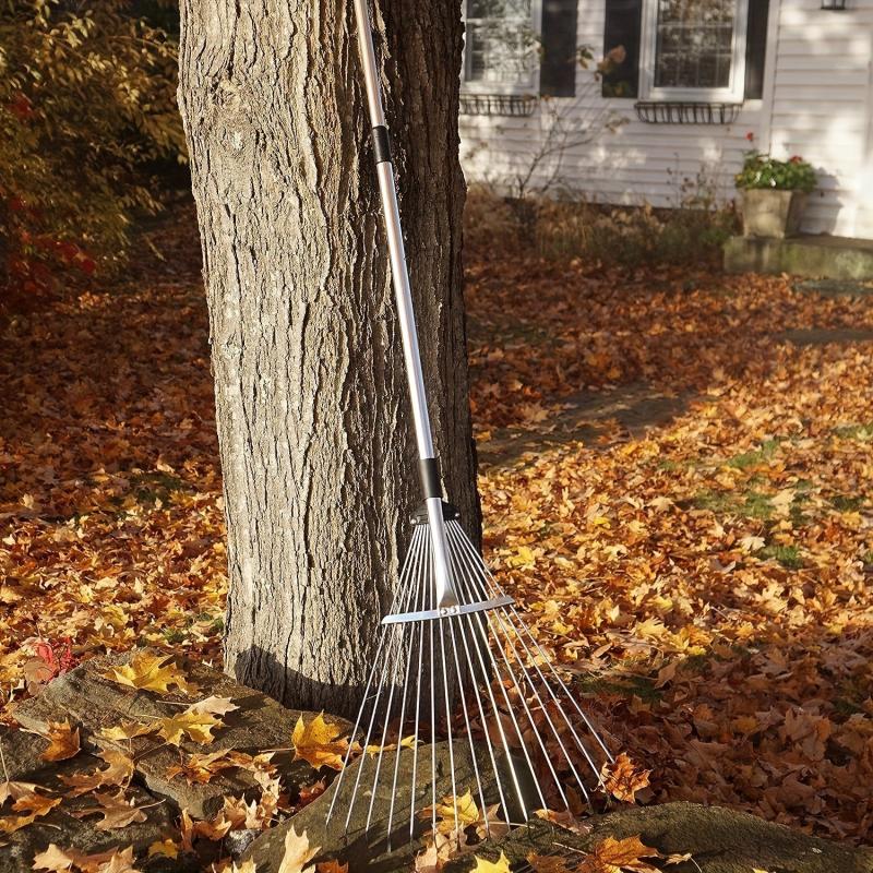9 Tine Shrub Rake Extendable Garden Leaf Rake Adjustable Folding Tool