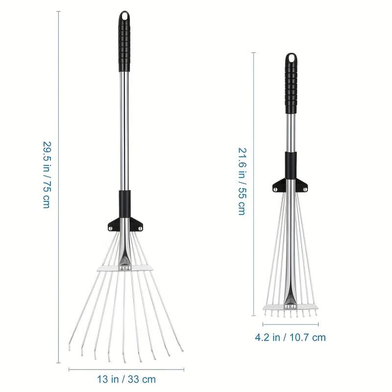 9 Tine Shrub Rake Extendable Garden Leaf Rake Adjustable Folding Tool