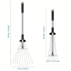 9 Tine Shrub Rake Extendable Garden Leaf Rake Adjustable Folding Tool