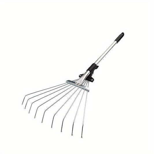 9 Tine Shrub Rake Extendable Garden Leaf Rake Adjustable Folding Tool