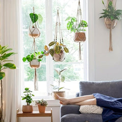 2 Pack Macrame Plant Hangers Indoor Hanging Planter Basket Jute Rope Home Decor