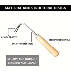 1pc Weeding Machine Solid Wood Handle Double Hook V Shaped Garden Tool