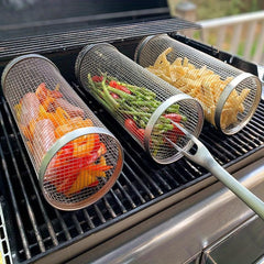 Stainless Steel Rolling Basket BBQ Grill Grate for Outdoor Cooking