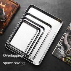 Stainless Steel Square Baking Tray Steam Plate Sausage Dish Barbecue Plate