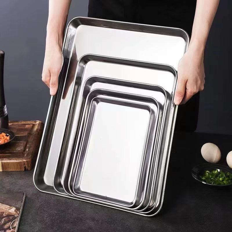Stainless Steel Square Baking Tray Steam Plate Sausage Dish Barbecue Plate