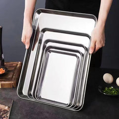 Stainless Steel Square Baking Tray Steam Plate Sausage Dish Barbecue Plate