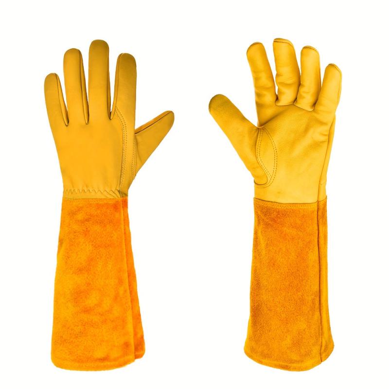 Boiling Cowhide Long Tube Gardening Gloves for Planting Flowers Pruning
