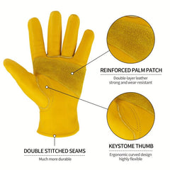 Leather Work Gloves for Men & Women Durable Cowhide Puncture Resistant