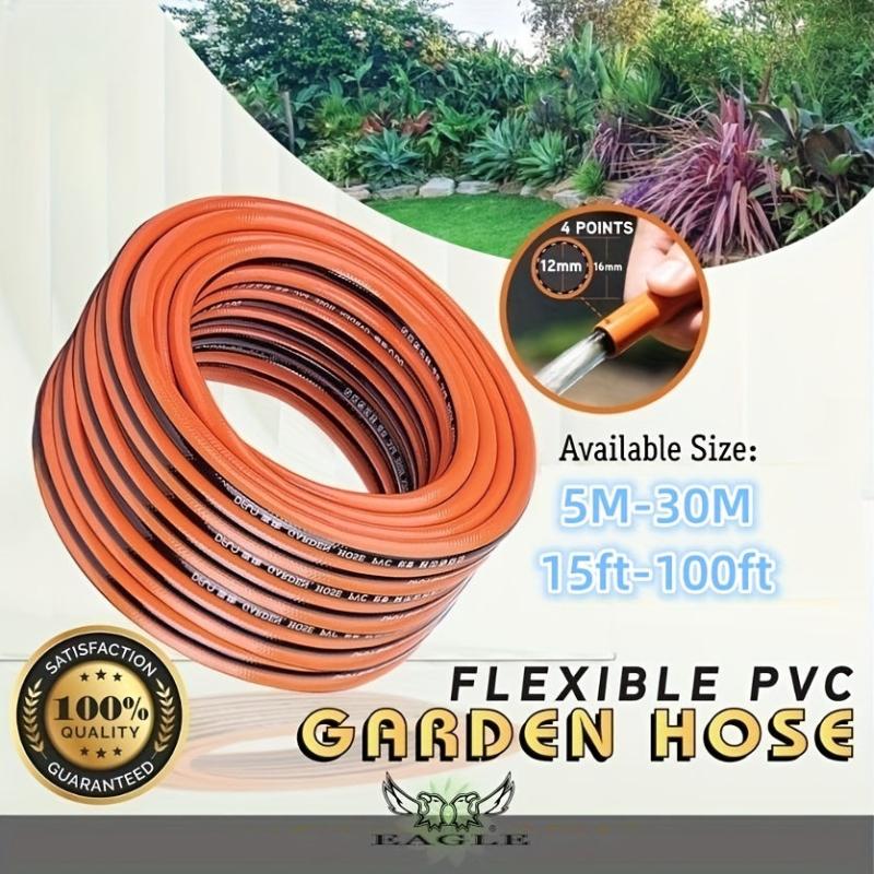Flex PVC Garden Hose 1/2 inch x 100ft Orange Heavy Duty Water Pipe