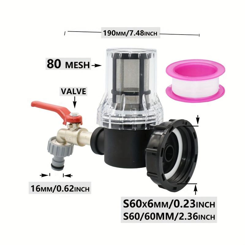 Tank Tap Adapter S60 Barrel Joint Garden Irrigation Pump Strainer Filter