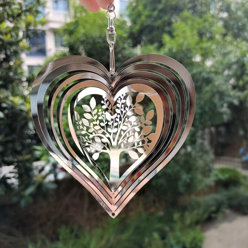 3D Rotation Heart Shape Tree Of Life Metal Wind Chime Sun Catcher