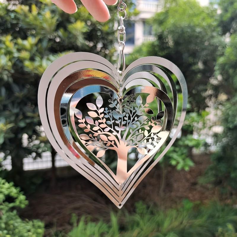 3D Rotation Heart Shape Tree Of Life Metal Wind Chime Sun Catcher