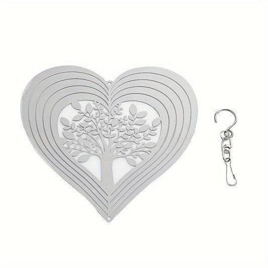 3D Rotation Heart Shape Tree Of Life Metal Wind Chime Sun Catcher