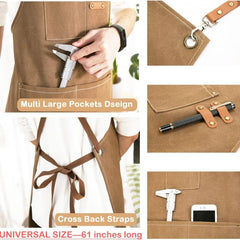 Canvas Cross Back Apron for Painting & Gardening with 3 Pockets