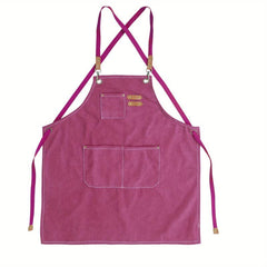 Canvas Cross Back Apron for Painting & Gardening with 3 Pockets