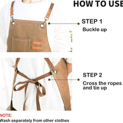 Canvas Cross Back Apron for Painting & Gardening with 3 Pockets