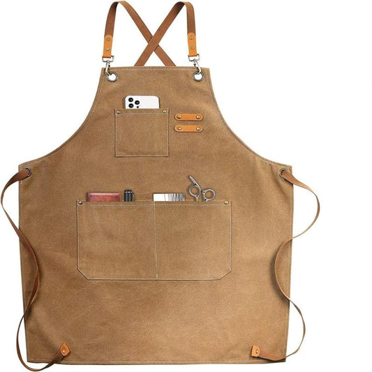 Canvas Cross Back Apron for Painting & Gardening with 3 Pockets
