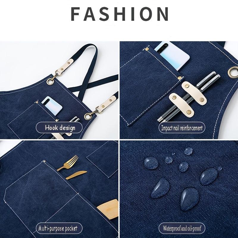 Thickened Canvas Apron with Pockets Durable Crossback Adjustable