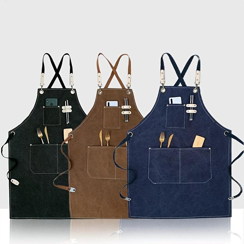 Thickened Canvas Apron with Pockets Durable Crossback Adjustable