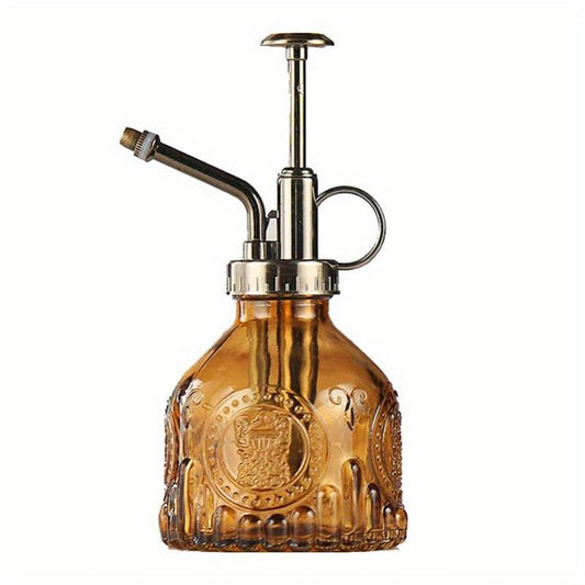 Glass Watering Spray Bottle Vintage Bronze Pump Can Plant Mister Home Decor