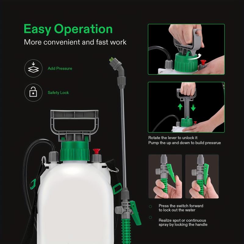 Garden Water Sprayer 3 Gallon Pump Pressure Bottle w/ 3 Nozzles, Strap & Valve