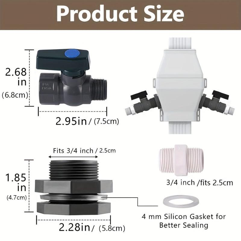 Rain Barrel Kit 3/4 Inch Bulkhead Fitting with Valve and Thread Sealing Tape