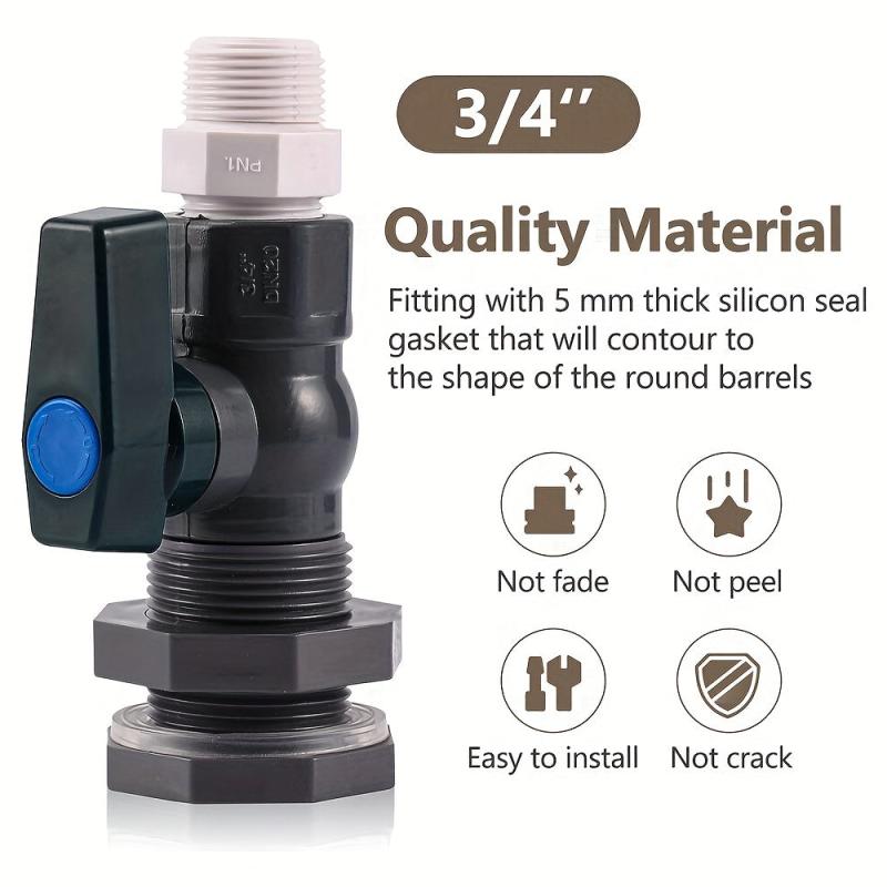 Rain Barrel Kit 3/4 Inch Bulkhead Fitting with Valve and Thread Sealing Tape