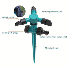 360 Degree 3 Arm Rotating Sprinkler Automatic Nozzle Garden Irrigation