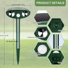 Cat Scarer Solar Powered Waterproof Cat Repellent Ultrasonic Pet Deterrents