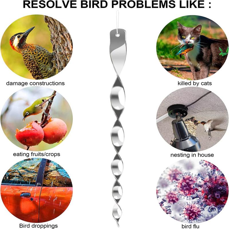 12pcs Bird Repellent Reflectors Scare Rods Hanging Reflective Deterrent Device